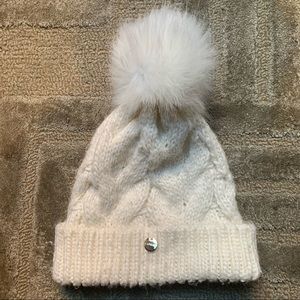 EXPRESS - Cable knit pom beanie, White